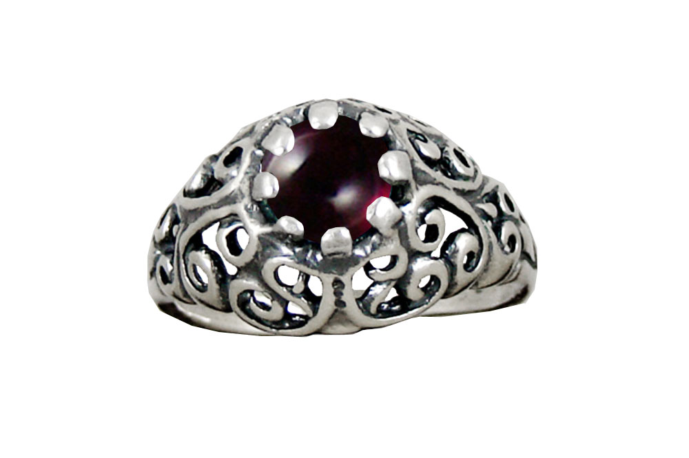 Sterling Silver Filigree Ring With Garnet Size 8